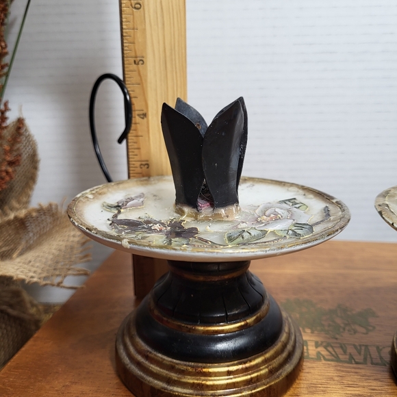 Vintage Pair of Porcelian and Metal Hand Painted Floral Candle Holders - Picture 17 of 17